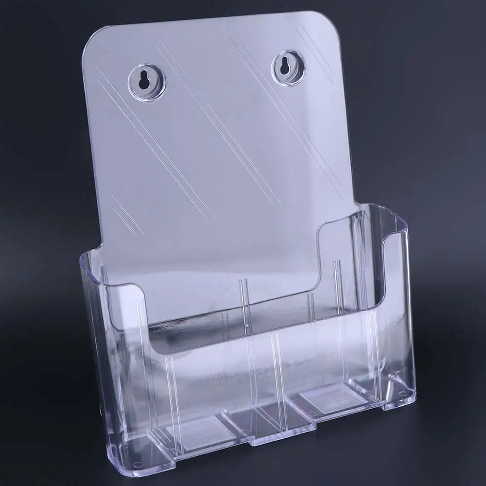 Durable A4 Size Brochure Holder Clear Plastic Filing Magazine Rack Slanted Back Non-slip Flyer Display Stand Locker