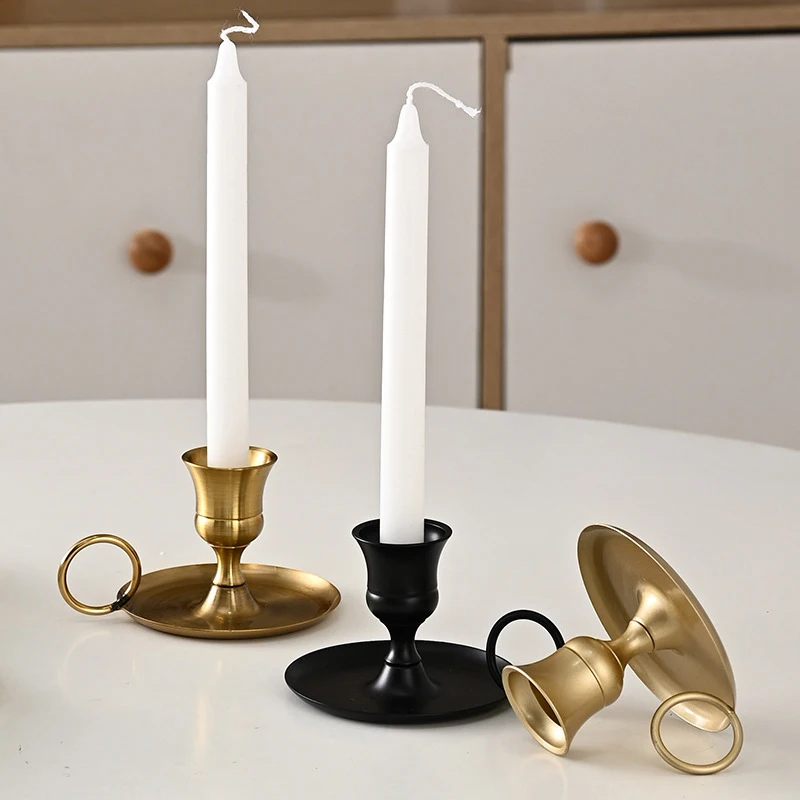 ❤️ Metal Candle Holder Desktop Candlestick Adornment Candle Holder With Handle Centerpiece Dining Table Wedding Festive Decor