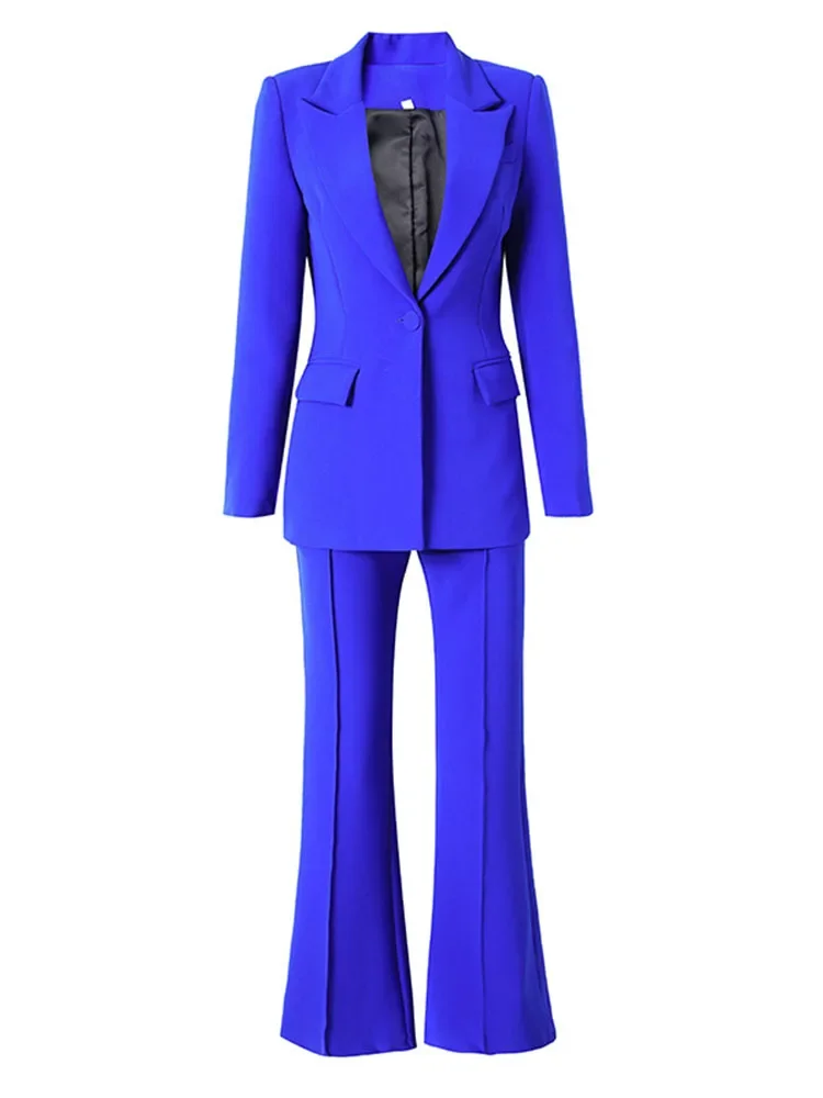 

HIGH STREET Newest 2024 Designer Runway Suit Set Women's Single Button Slim Fitting Blazer Flare Pants Suit