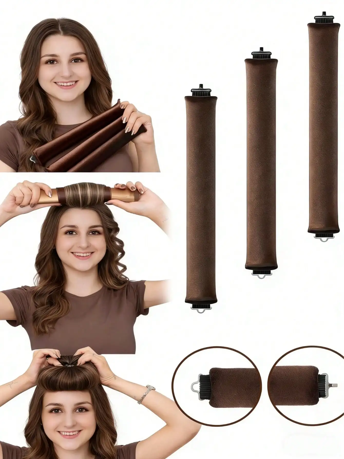 

4/5pcs Women's Curling Hair Tool Set, Silky Smooth No-Heat Curling Kit Includes Curling Rods & Electric Curling Iron, Suitable For Sleeping, High Resilience Rubber Filling For Softness & Durability, Easy Curling For Daily, Vacation, Party, Travel, Curling