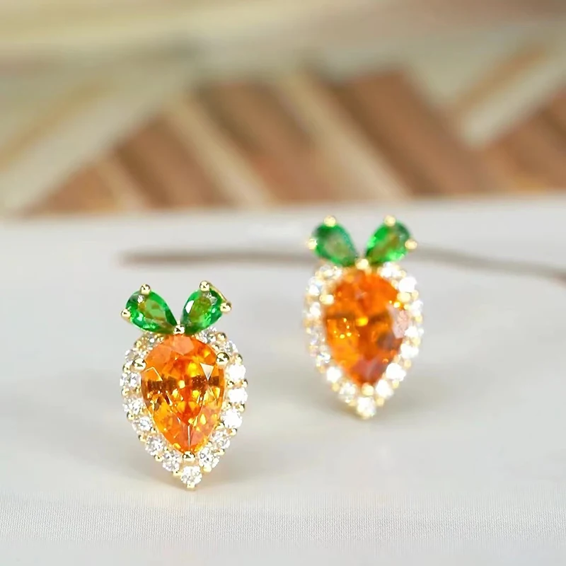 Original Design Carrot earrings for women 925 Sterling Silver lnlaid Yellow Gemstone Sweet Glamour Wedding Jewelry