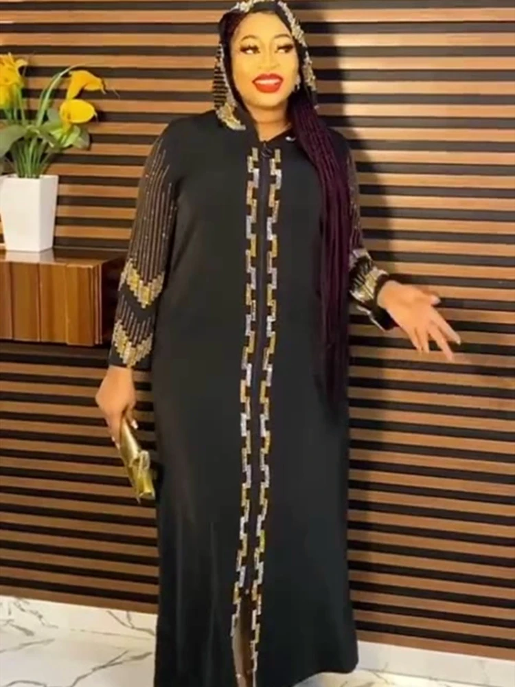 African mother's robe fashionable elegant dress V-neck luxury front and back diamond horn sleeve