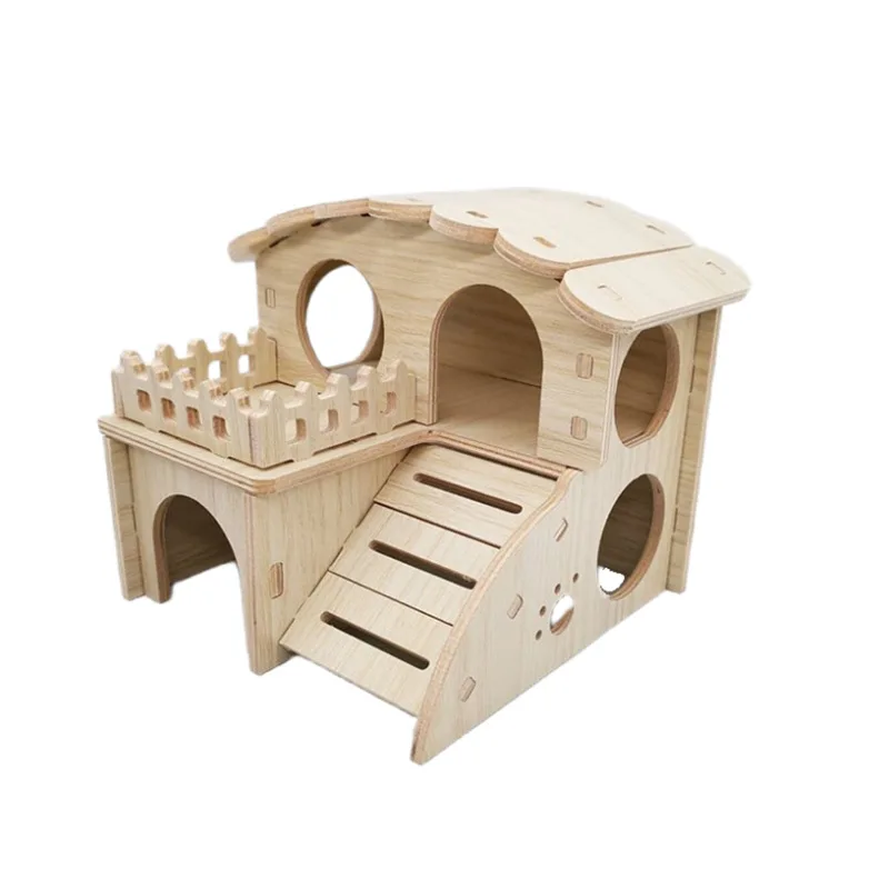 

Wooden Hamster House Villa Nest Small Animal Hideout for Squirrel Sugar Glider Golden Bear Waterproof Pet Bed with Swing Decor