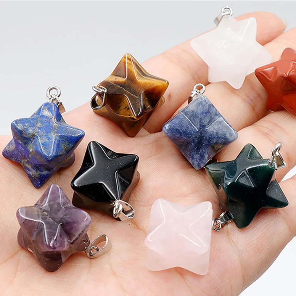 Natural Stone Merkaba Star Gemstone Charm Healing Crystal Pendant Amulet for Meditation Divination Balance