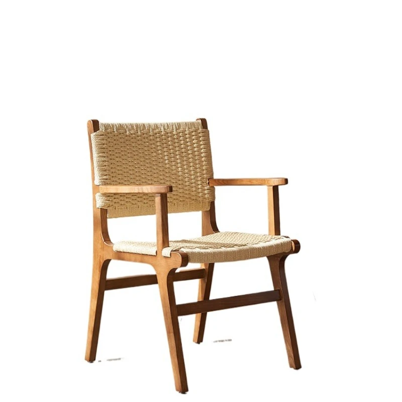

Nordic ins solid wood chair, home backrest medieval restaurant casual modern simple rattan dining chair