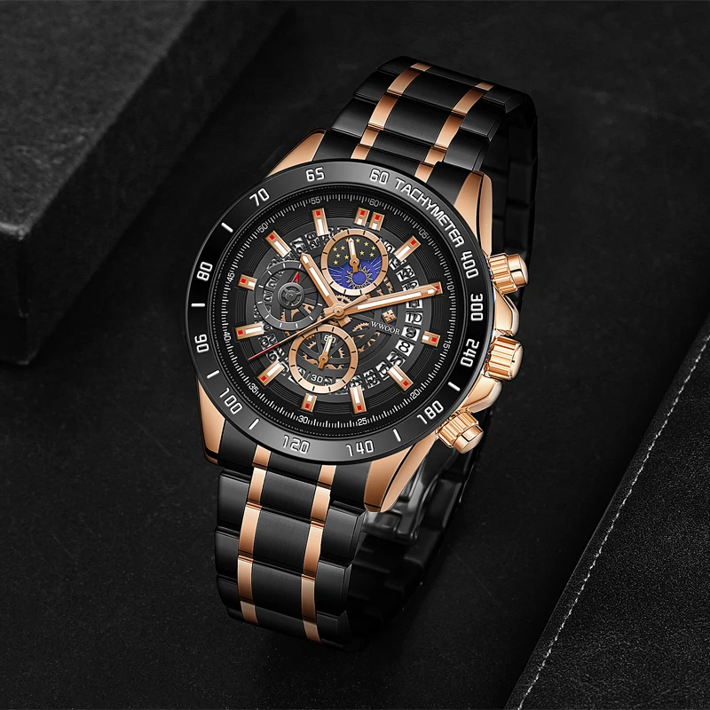 2023 WWOOR Fashion Mens Watch Luxury Automatic Date Quartz Clock Stainless Steel 30ATM Waterproof Mens Watches Relogio Masculino