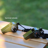 3 in1 Camping Hiking Emergency Survival Gear Whistle Compass Thermometer Outdoor Need ArmyGreen Color with rope