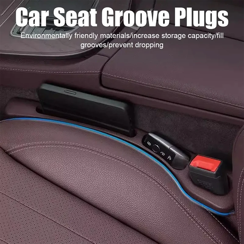 2pc Car Seat Gap Filler Organizer Pu Waterproof Car Seat Gap Plug Strip with 2 Grooves Seat Gap Storage Auto Interior Accessorie