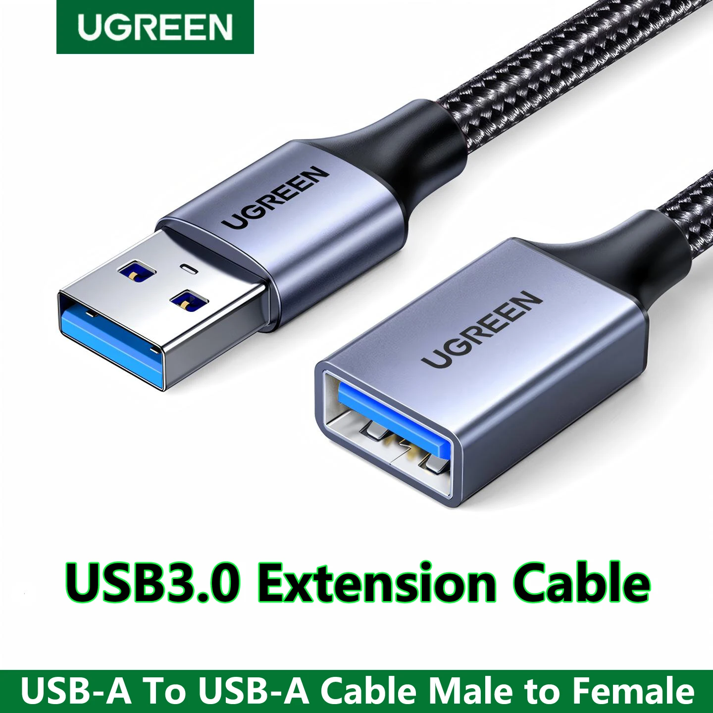 Cabo de Extensão USB3.0 Ugreen USB-A Macho para Fêmea, Cabo de Dados Trançado para PC, TV, Carro, Notebook, Adaptador para Pen Drive, curto 50cm, longo 2m, 3m