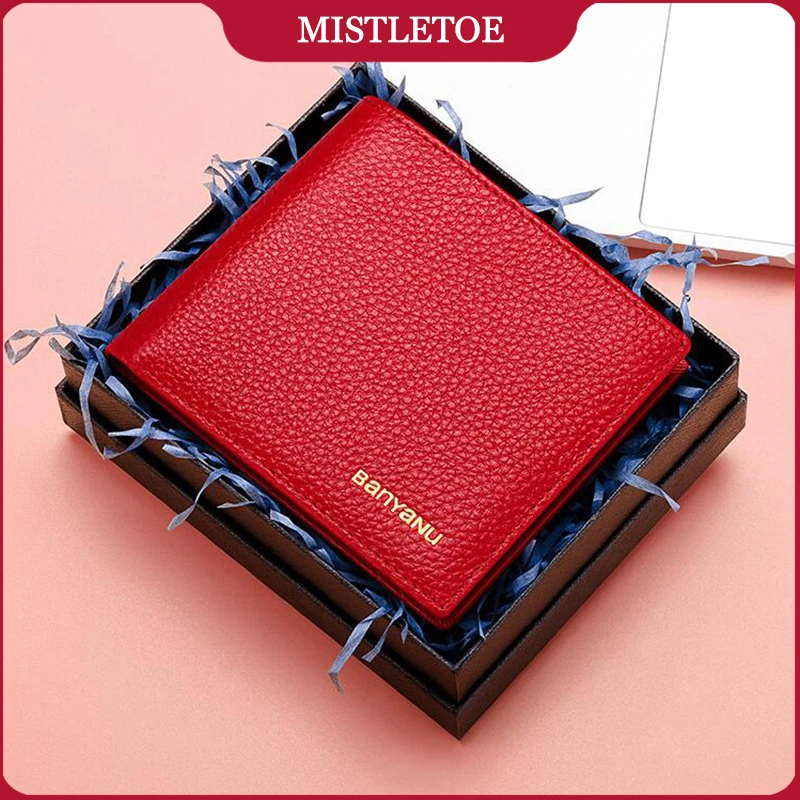 Ladies Short Cowhide Genuine Leather Wallet Formal Simple Design Anti RFID Card Holder Wallet for Women