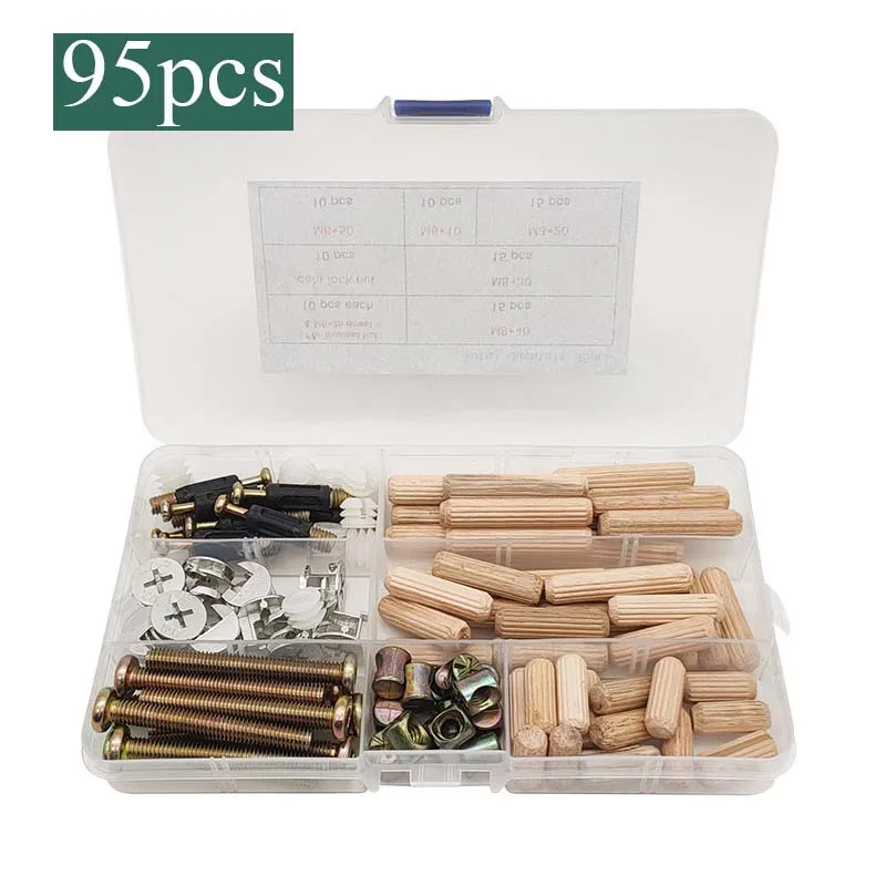 

95 pcs niture Connectors Hardware Kit Bunk Bed Screws Bolts Nuts Set Wood Dowels Hex Socket Head Cap Assortment For Bed Frame
