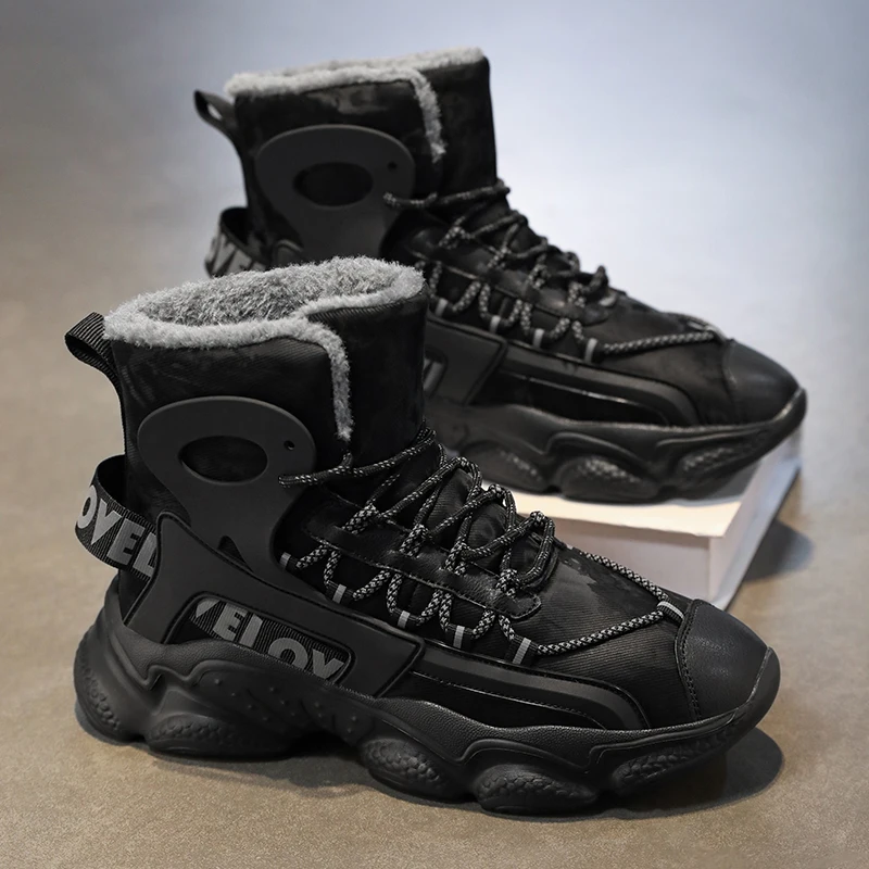 Men Winter Plush Snow Boots Warm Insulated Sports Shoes Waterproof Anti-slip Outdoor Hiking Casual Sneakers