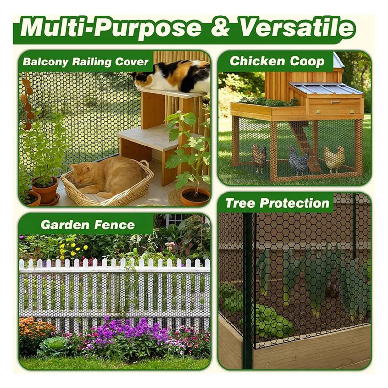 

B08B-Пластиковый рулон из проволочной сетки для птицы, куриного щенка 15,7 дюйма X 20 футов, черный куриный проволочный забор с цветочным рисунком