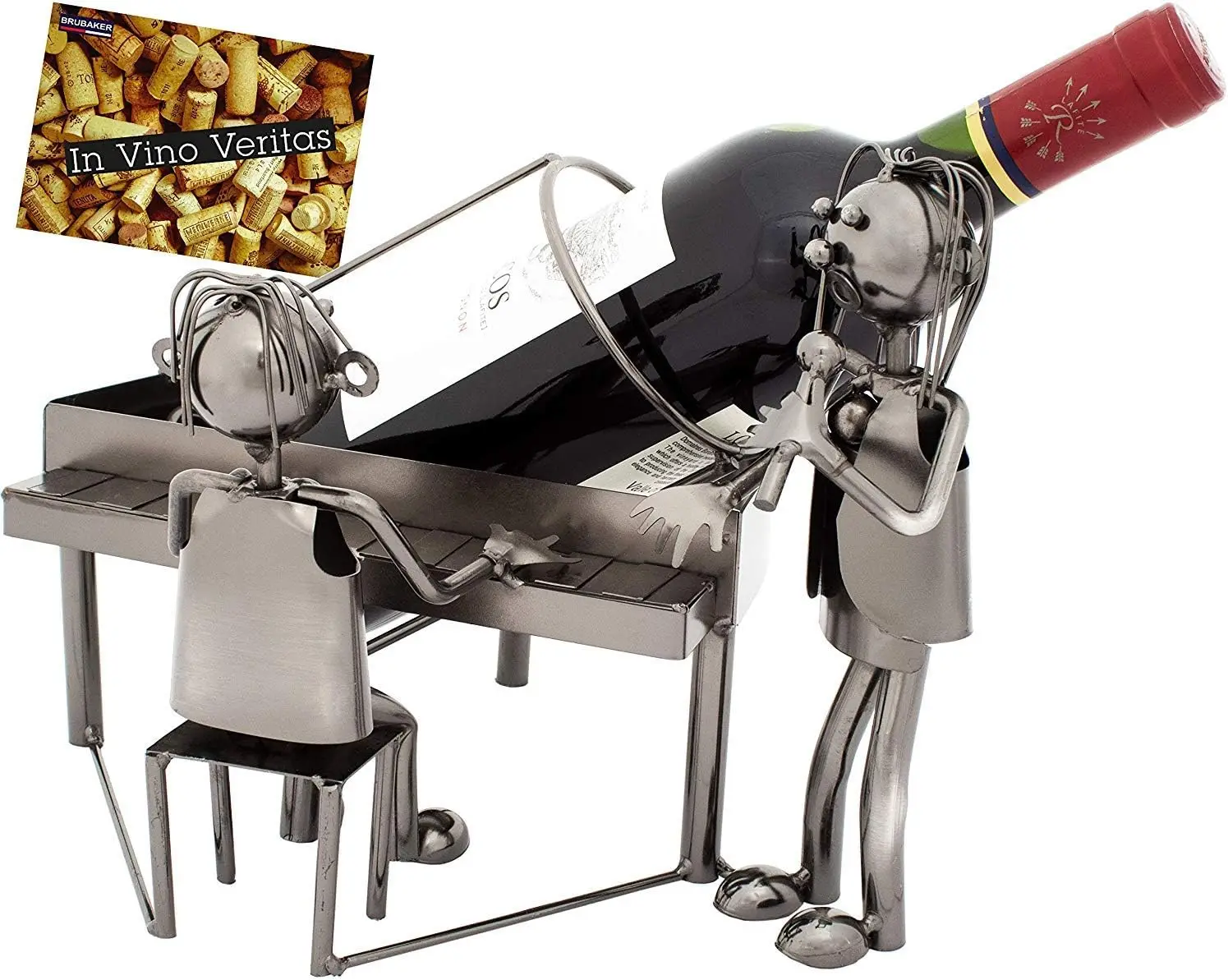 

Wine Bottle Holder ' nging Couple' - Table Top Metal Sculpture - with Greeting Card