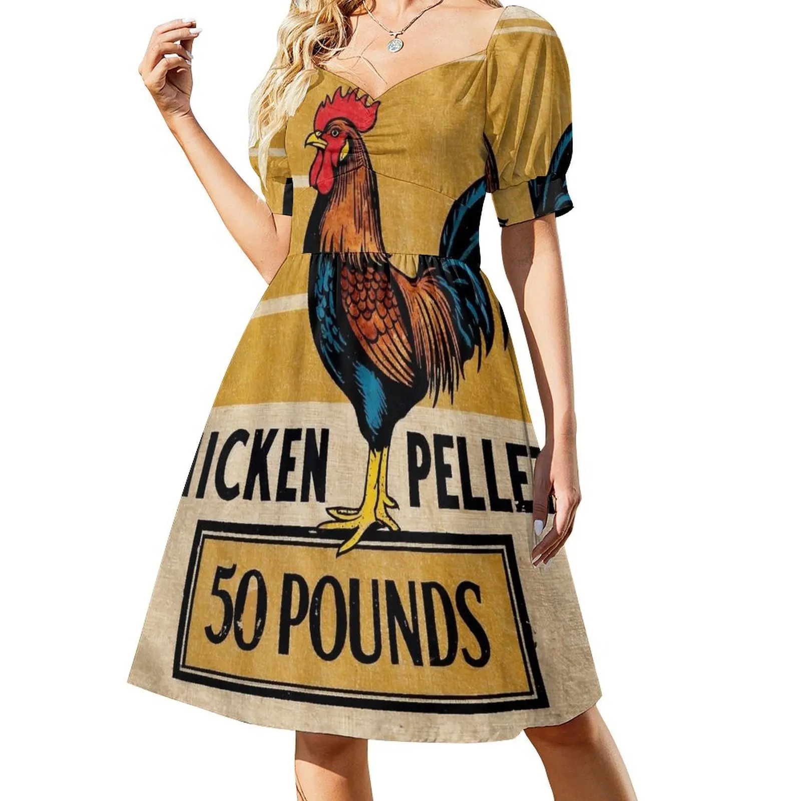 Prairie Farms Rooster Grain Sack Short-Sleeved Dress Long dresses Cocktail of dresses Summer women's clothing