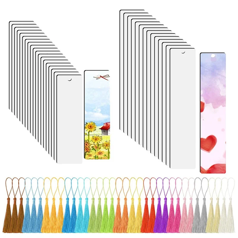 

35 Piece Blank Sublimation Bookmarks DIY Bookmarks With Hole And Colorful Tassels For Crafts