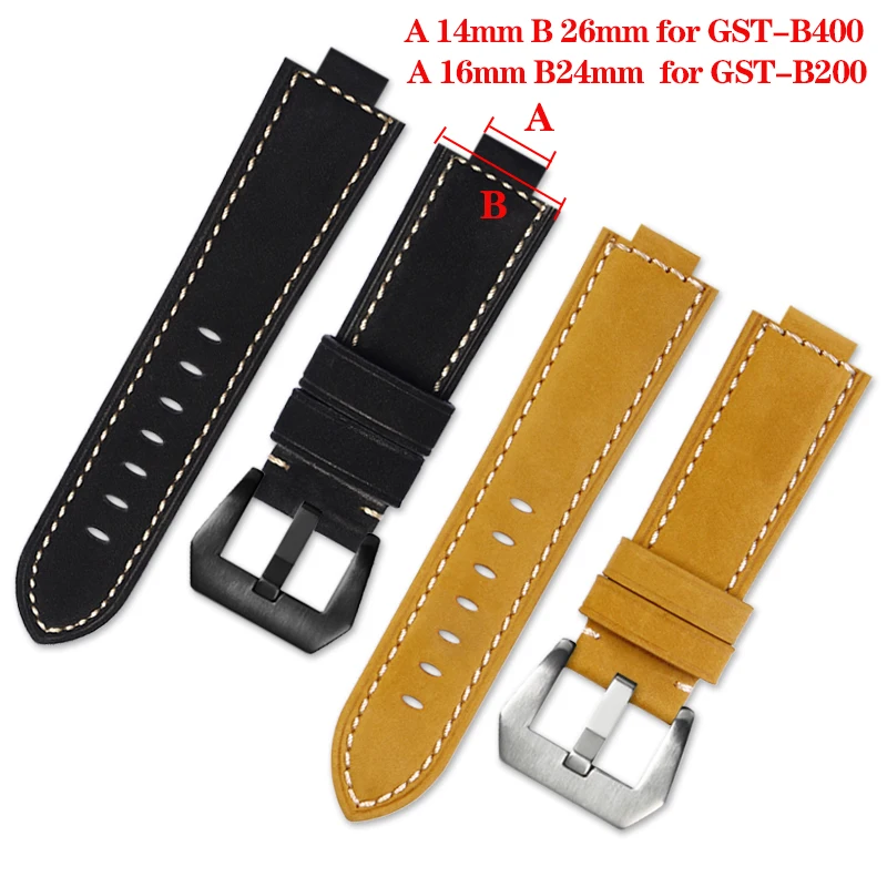 For G-SHOCK Casio GST-B400 GST-B200 Series 24*16mm Vintage Frosted Leather Watch Strap Crazy Horse Skin Retro Watchband Bracelet