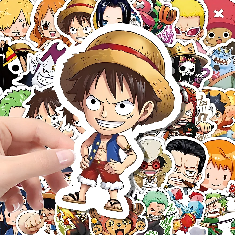 55 Uds. Pegatinas bonitas de dibujos animados de una pieza DIY monopatín funda de teléfono portátil motocicleta impermeable pegatina de Anime genial calcomanías de juguete