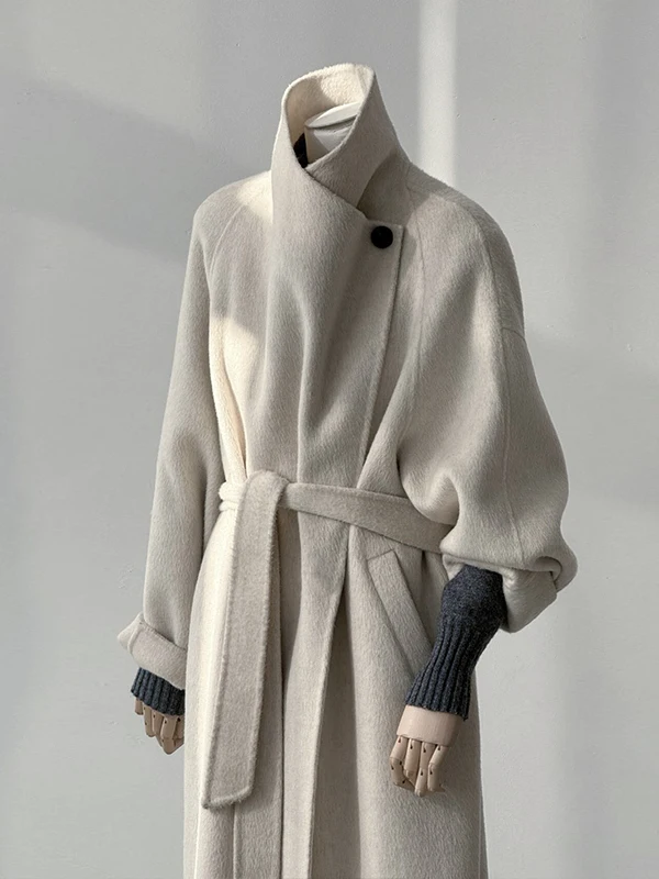 

Двустороннее шерстяное пальто Oaeal для женщин, утепленное, с поясом, элегантное, маленького размера, зимнее, новинка