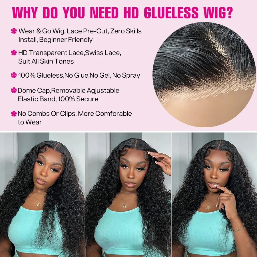 Glueless Wig Human Hair Ready To Wear Curly Wigs Human Hair Lace Frontal Wig Glueless Wig 100% Human Hair 5x5 Closure Wig