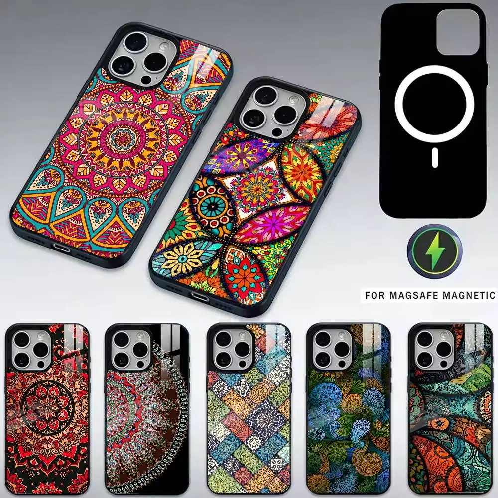 

M-Mandala flower totem Phone Case For iPhone17,16,15,14,13,12,11 Plus,Pro Magnetic For Magsafe Wireless Charging
