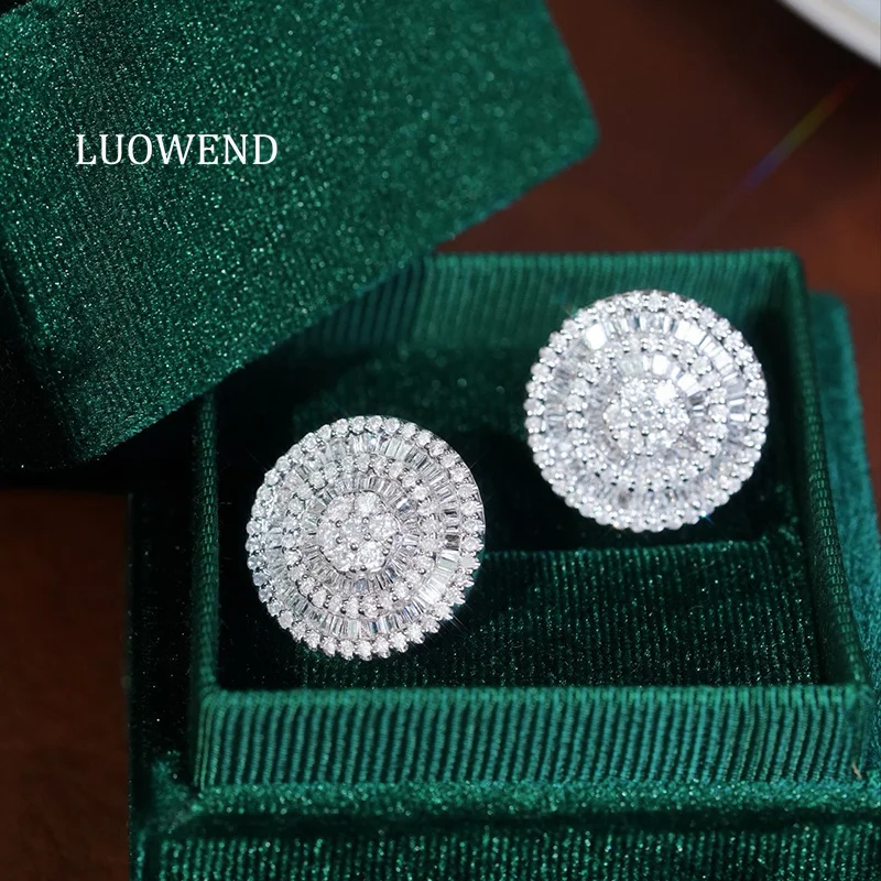 LUOWEND 100% 18K White Gold Earrings Luxury Round Shape 2.80carat Real Natural Diamond Stud Earrings for Women Fine Jewelry