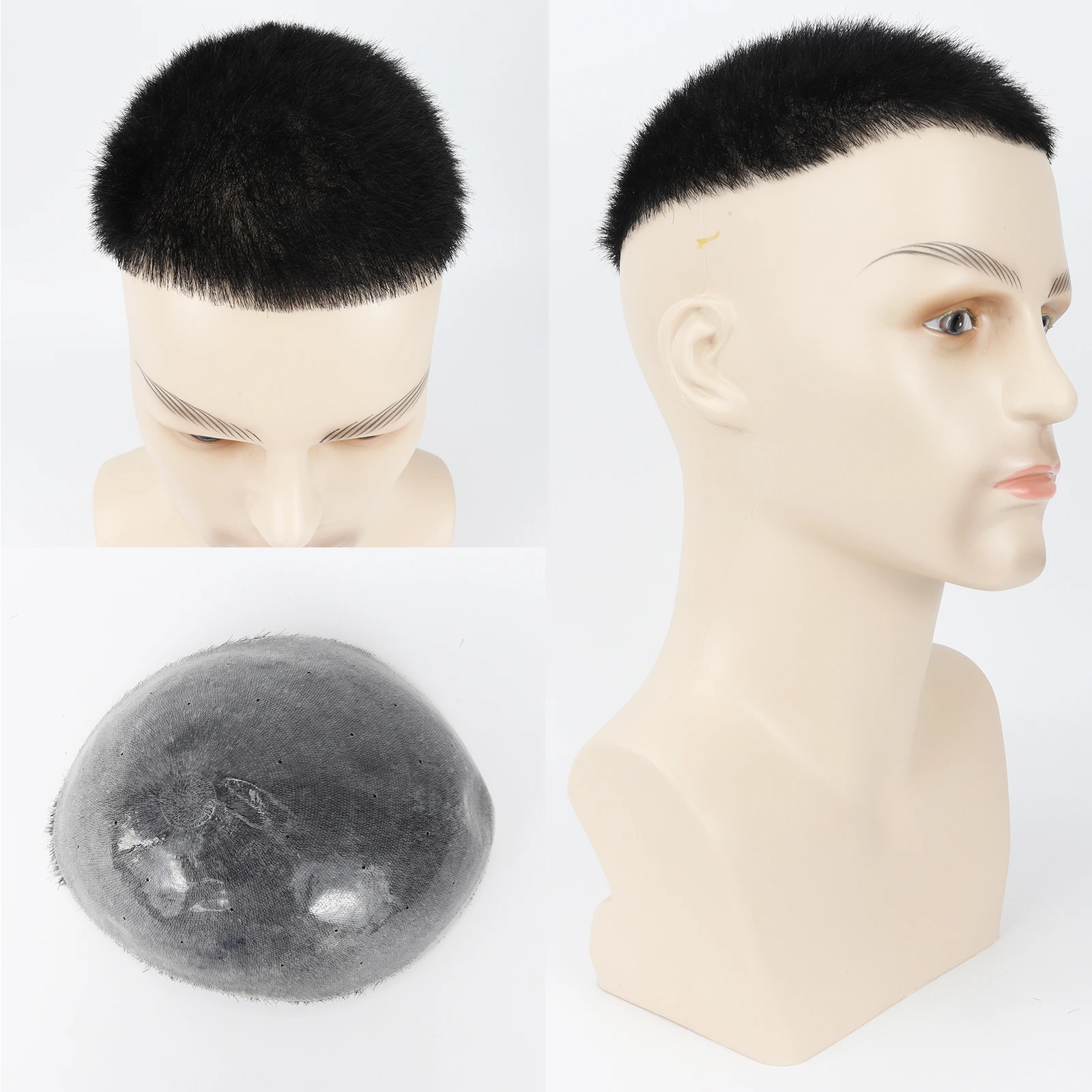 

Men Toupee Silk Skin Base PU Silicone Human Hair Topper V Loop Injected Single Knots 8x10in Short Cut Hair for Salon Stylist