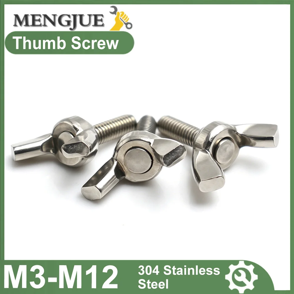 2-6pcs 304 Stainless Steel Wing Screws Butterfly Bolts Hand Tight Thumb Fasteners M3 M4 M5 M6 M8 M10 M12