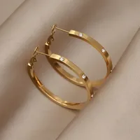 316L Stainless Steel Metal Crystal Geometric Stud Earrings for Women Fashion Brand Jewelry Vintage Earrings Accessories