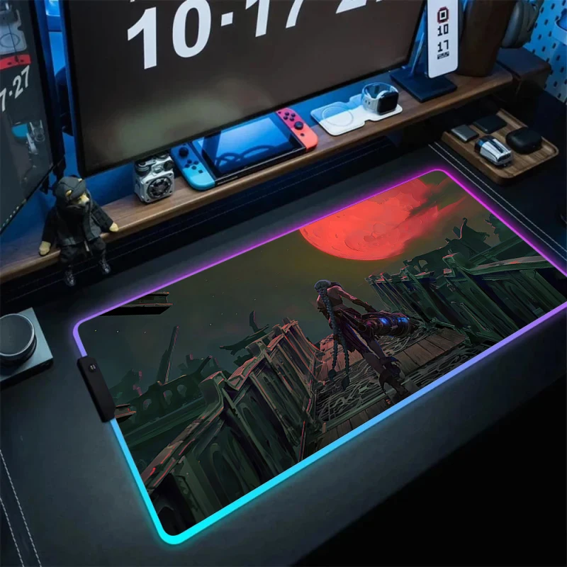 RGB L-league of Legends Computer Mouse Mat Gaming Pc Accessories Gamer Keyboard Mousepad Anime Jinx Carpet Lol Table Desk Mat XL