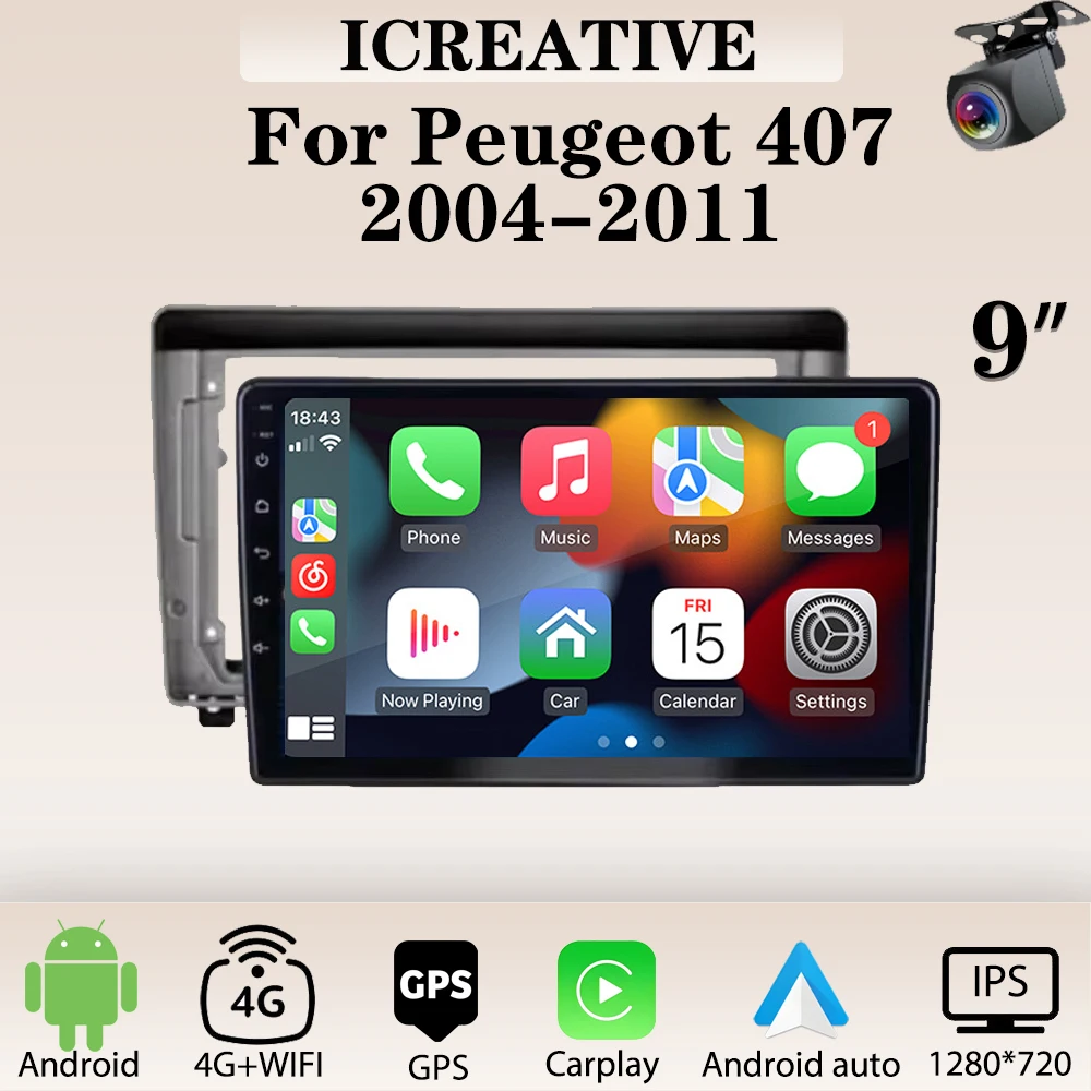 

Car Radio for Peugeot 407 2004 -2011 Multimedia Carplay Player 9‘’ Screen 2Din Stereo Android Head Unit Autoradio Navigation GPS