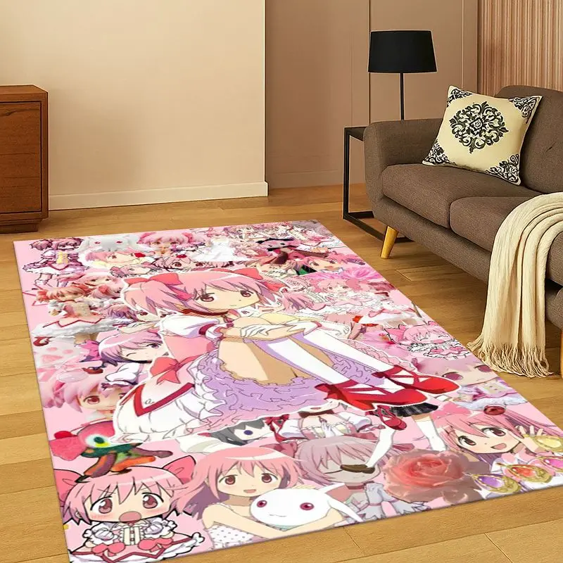 Cute Puella Magi Madoka Magica Cartoon Living Room Non-Slip Area Rug Soft Carpet for Bedroom Playroom Sofa,Home Decor Doormat