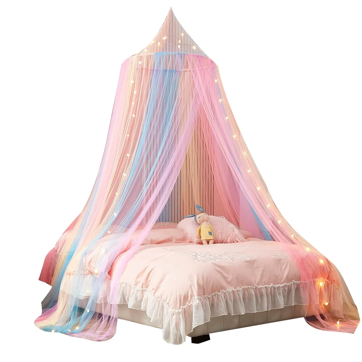 

Installation-free dome colored princess mosquito net, household double ceiling bed mantle bed yarn curtain thickened