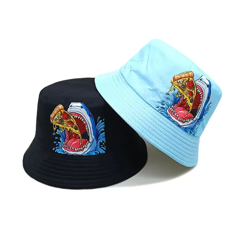 Polyester Cartoon Shark Bucket Hat Outdoor Travel Sun Cap For Child Boy and Girl 82