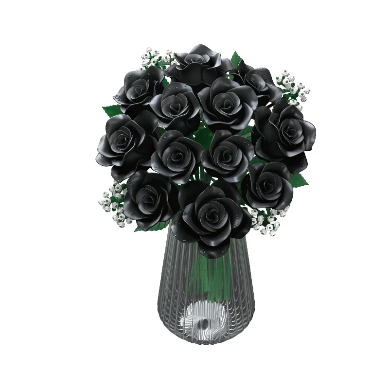 

Black Rose Home Decor Creative Ornament Building Blocks Set Bouquet Model Assembly Toy Valentine's Day Girl's Birthday Toy Gift