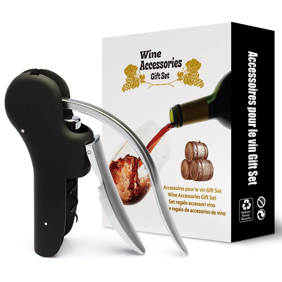 Rabbit Lever Wine Corkscrew Set, Manual Wine Bottle Opener with Foil Cutter Spiral, Bar Wine Accessory Gift Box
