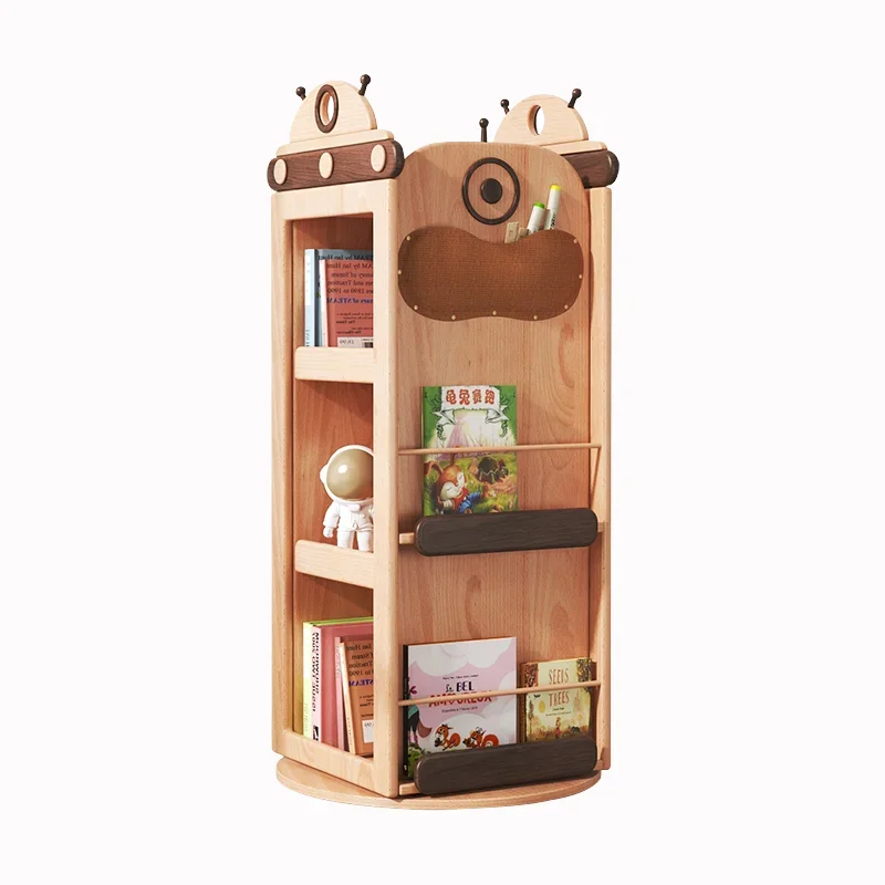 Study Room Furniture Spacecraft Children Bookshelf Wooden Rotating Kids Bookcase