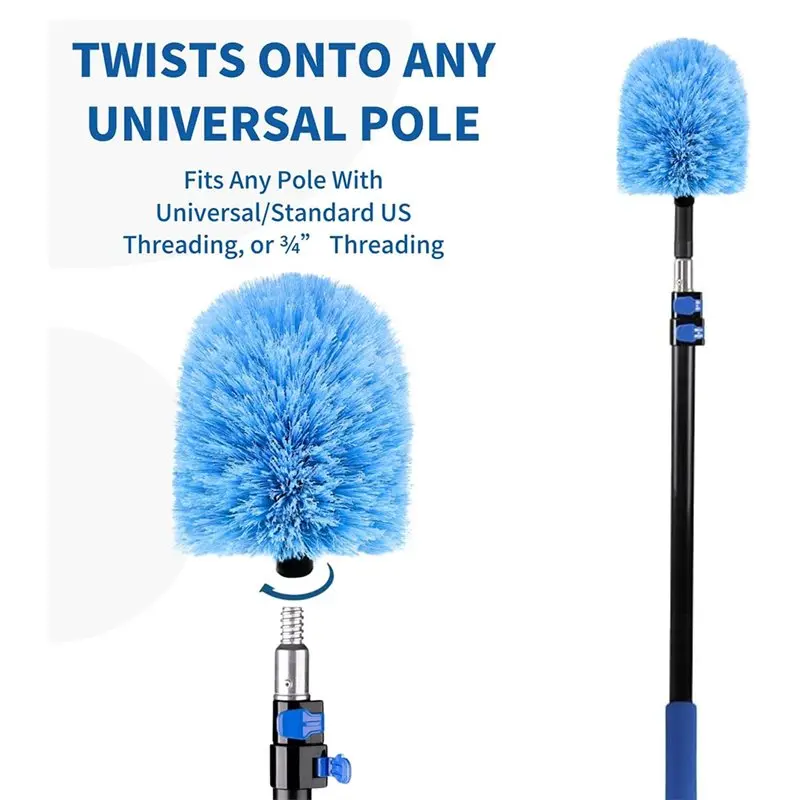 DTA5 Cobweb Duster Head Brush, Twist-on Replacement for Standard Pole, Spider Web Removal Tool, Washable, 6.5x8.5 Inch