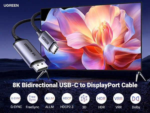 UGREEN Adaptateur USB-C Vers DisplayPort 1.4 Femelle 8K@60Hz – 4K@240Hz HDR VRR – Compatible IPhone 16/15, MacBook M4/M3, Galaxy S24