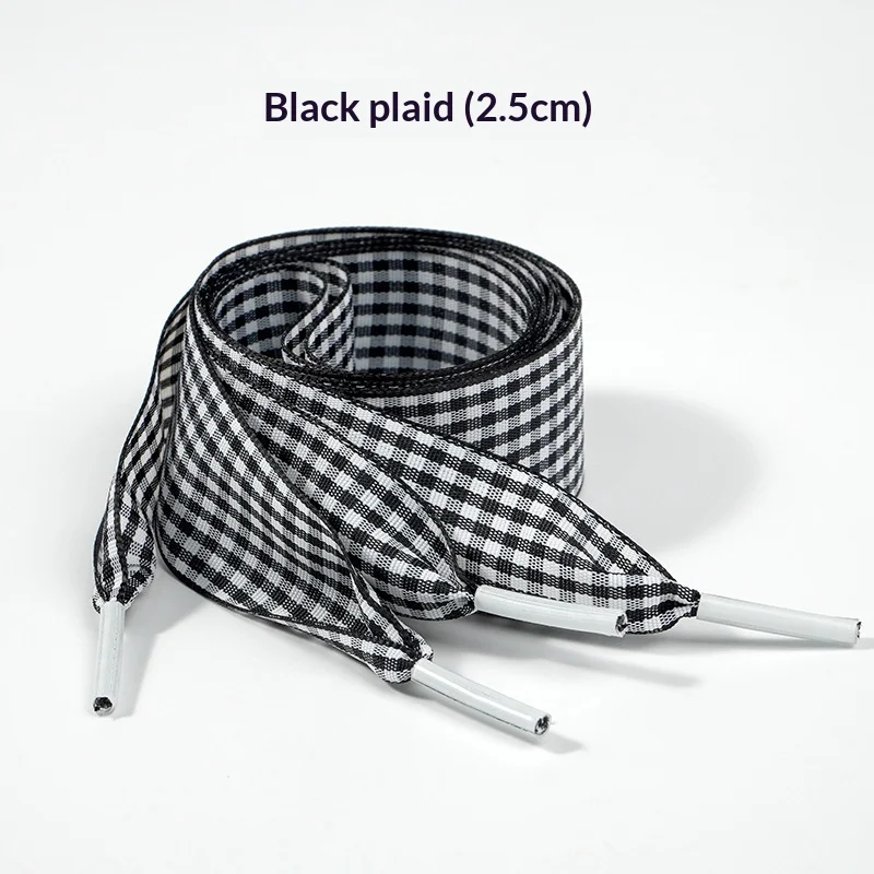 1 Pair Classic Checkered Plaid Shoelaces Black White Candy Color Decor Replacement Laces For German Trainer Daily Casual Sneaker