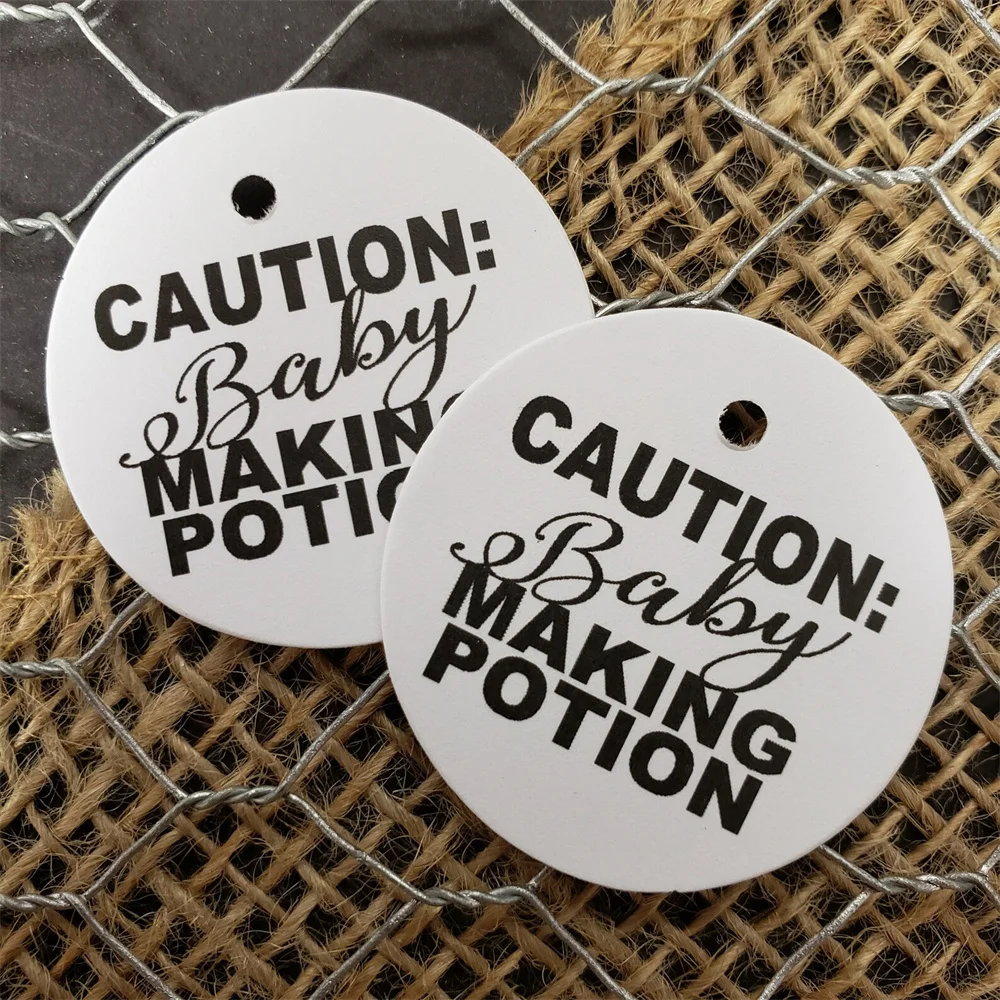 50pcs Caution Baby Making Potion Personalized 1.5inch ROUND Tags Shower Favor Tag Card