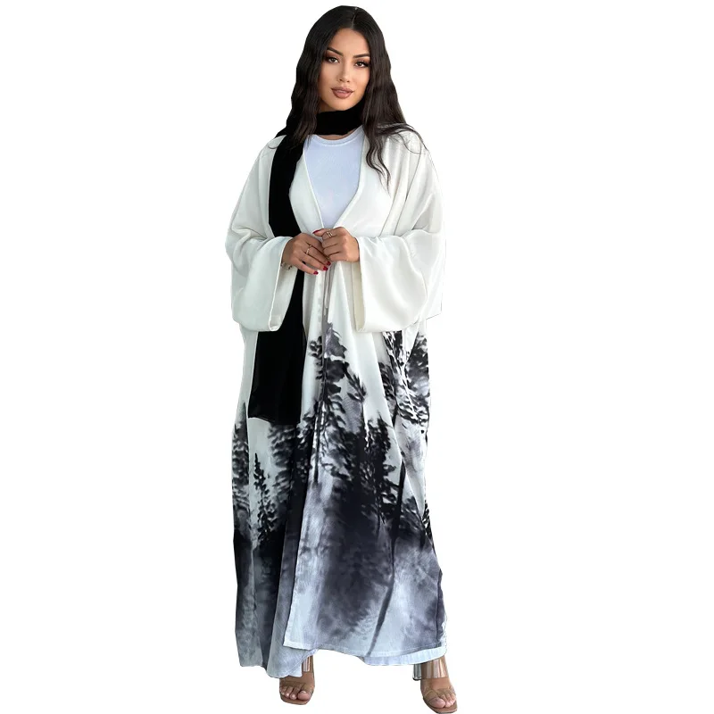 Fashion Tie Dye Floral Print Open Abaya Eid Ramadan Dubai 2024 Luksusowe damskie sukienki muzułmańskie Kebaya Kaftan Kaftan Robe Odzież