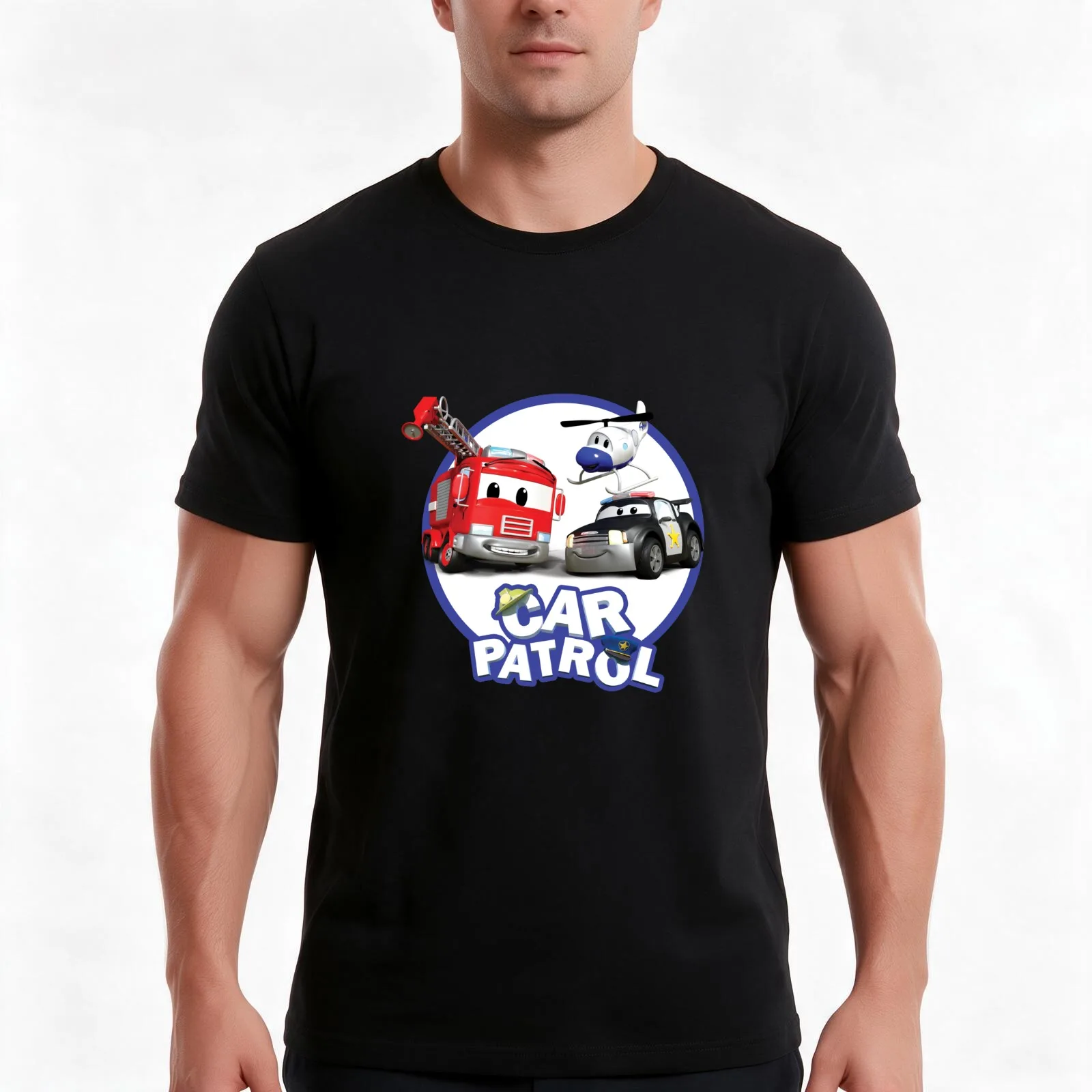 Car Patrol of Car City T-Shirt, Summer Casual Cotton Tee, Oversized Streetwear Tops, Vintage Graphic Print, Unisex Men Women