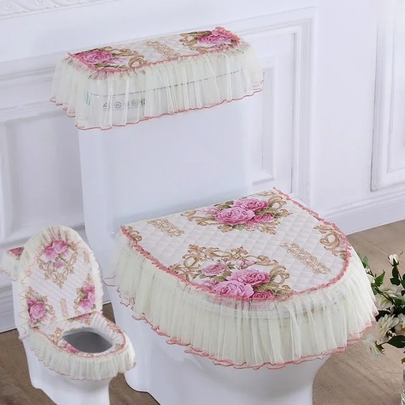 3 Piece Set Lace Toilet Cushion Detachable Toilet Cover Cloth Dust Cover Toilet Seat Cushion Home Decoration Toilet Cover