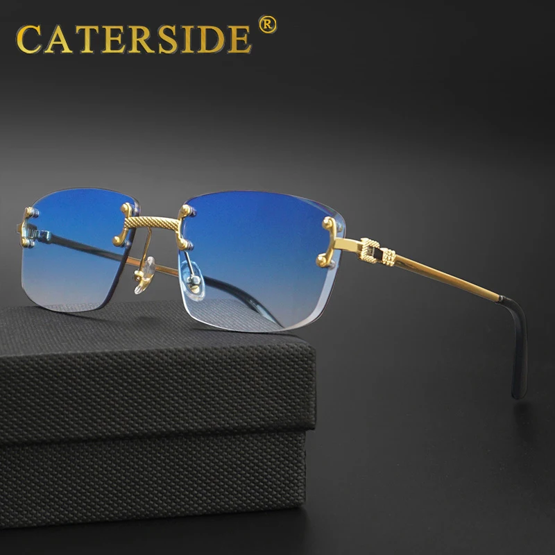 

CATERSIDE Retro Rimless Square Sunglasses Men Women UV400 Small Gradient Sun Glasses For Men Popular High Quality Party Eyewear