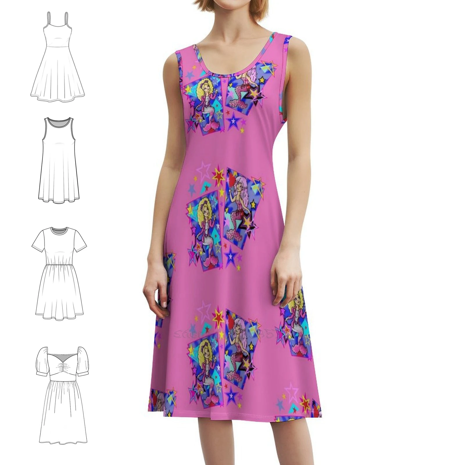 80年代の魅力 マーメイド柄スモックドレス レディース 春夏 カジュアルドレス パーティー用 マーメイドジェム 80年代 グラムロッカー シー