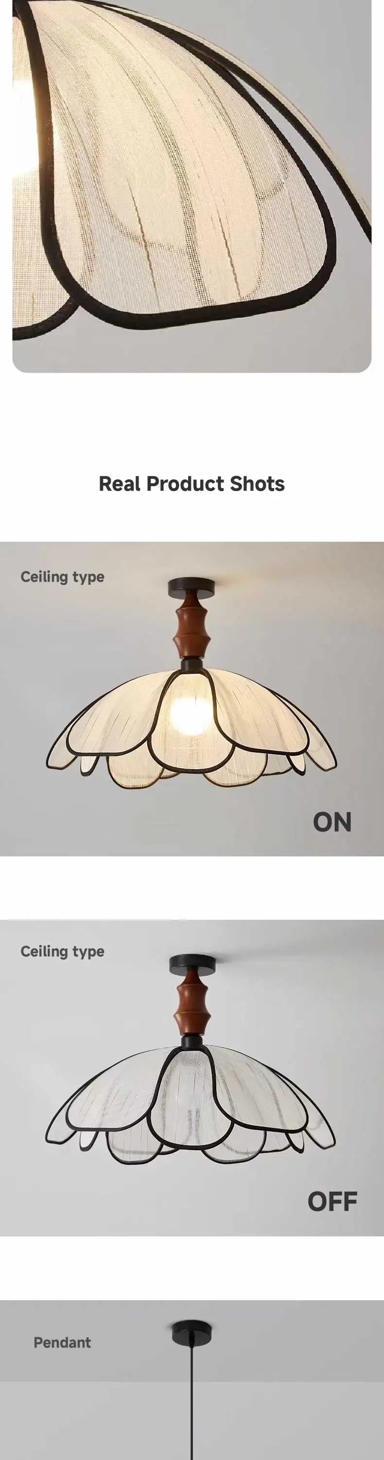 Bedroom French E27 Ceiling Light Abaca Oak Petal Mounted