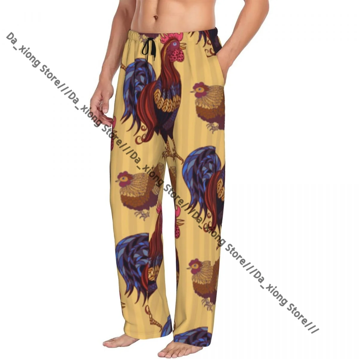 

Mens Casual Pajama Long Pant Loose Elastic Waistband Hand Drawn Rooster Hens And Chickens Cozy Sleepwear Home Lounge Pants