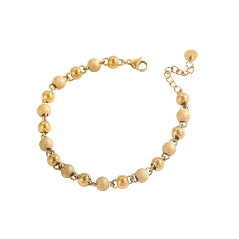 Bracelet Bead, Stainless Steel Matte Polished Bead Chain Bracelet for Women Daily Wrist Jewelry