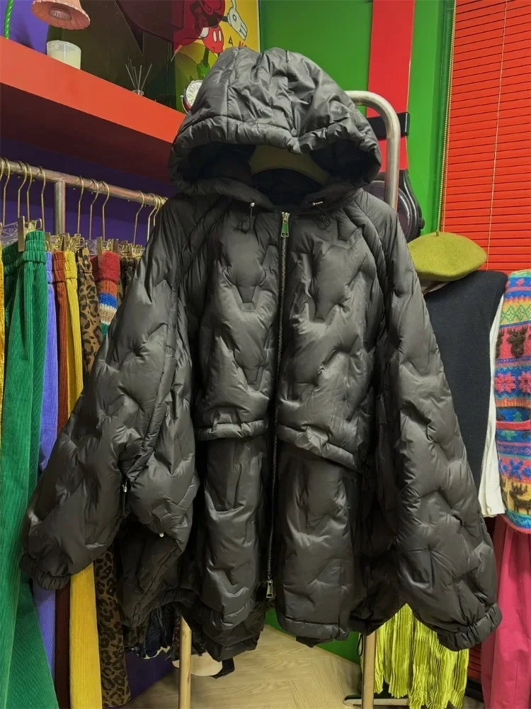 Nowa Zimowa Odzież Damska Modna Lekka Kurtka Puchowa z Kapturem Bardzo Luźna Kurtka Puchowa z Białego Kaczego Puchu Płaszcz Damski
